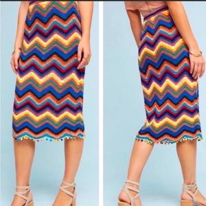 🦋FARM RIO STRIPED CROCHET COLORFUL MIDI SKIRT M L